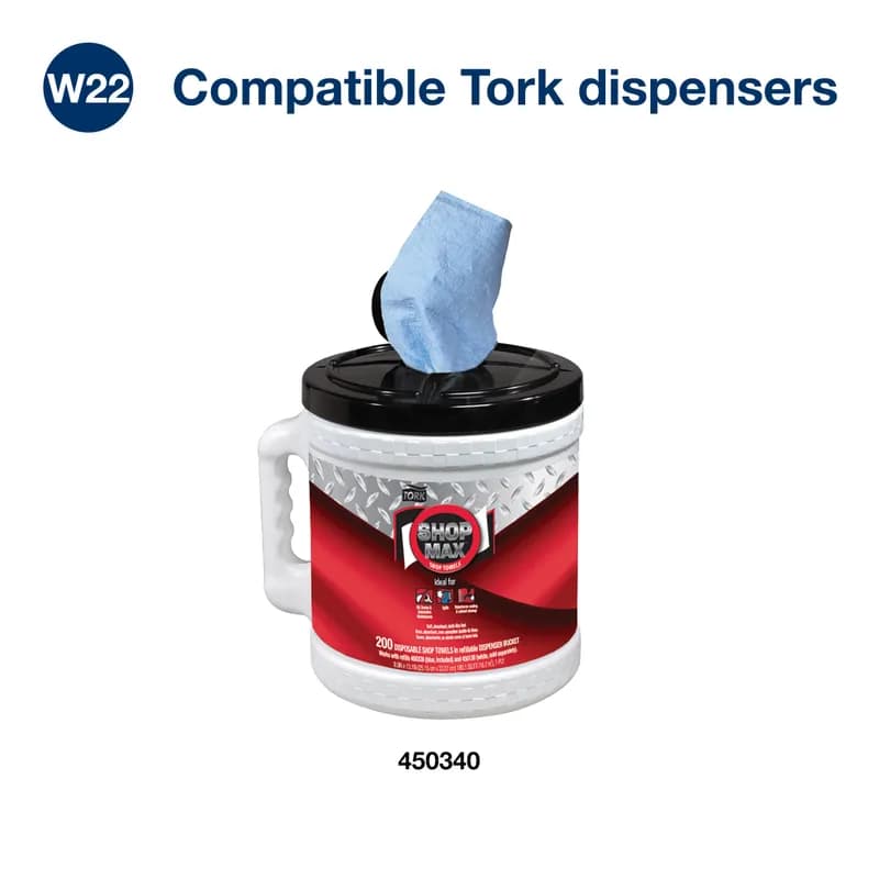 Tork ShopMax Cleaning Wipe 13.10X9.90 IN 218.33 FT 1 Cloth Blue Centerpull Refill Heavy Duty 200 Count/Pack 2 Packs/Case