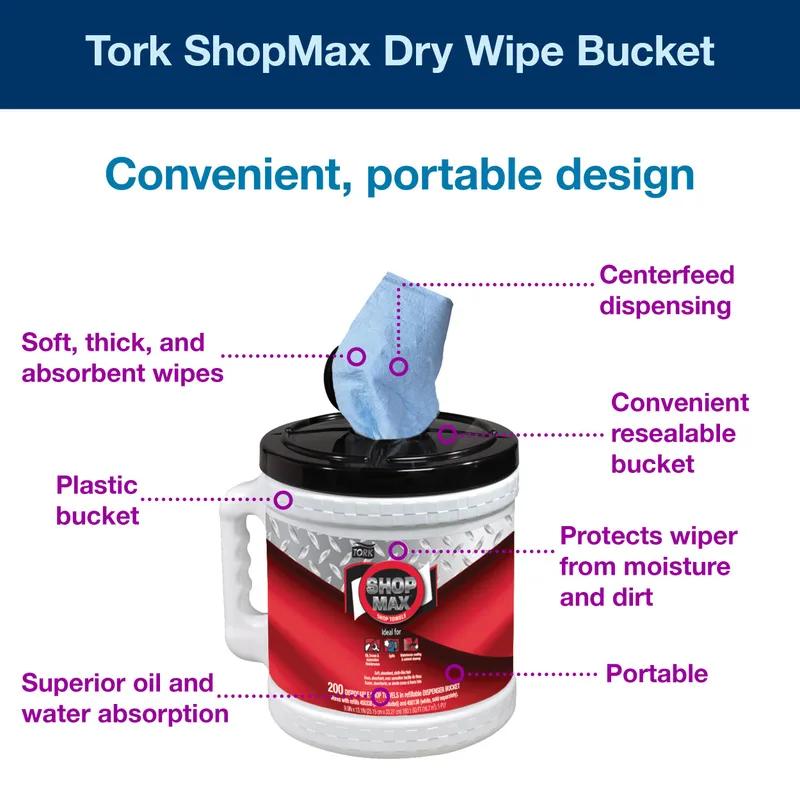 Tork ShopMax Cleaning Wipe 13.1X9.9 IN 218.333 FT Blue Centerpull Refill Dry Heavy Duty 200 Count/Pack 2 Packs/Case