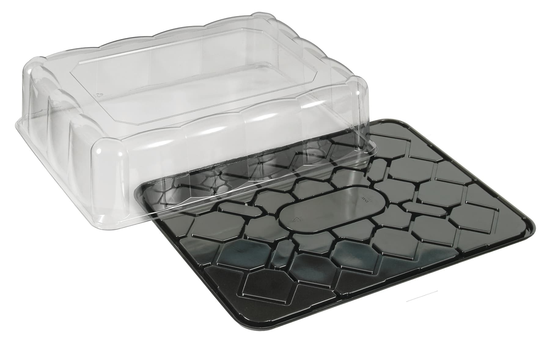DisplayCake® 1/2 Sheet Cake Container & Lid Combo With Dome Lid 21.15X15.23X5 IN PET Black Clear 25/Case