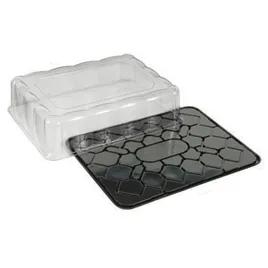 DisplayCake® 1/2 Sheet Cake Container & Lid Combo With Dome Lid 21.15X15.23X5 IN PET Black Clear 25/Case