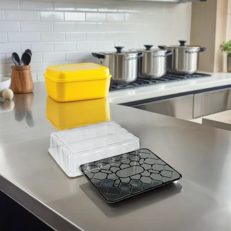 DisplayCake® 1/2 Sheet Cake Container & Lid Combo With Dome Lid 21.15X15.23X5 IN PET Black Clear 25/Case
