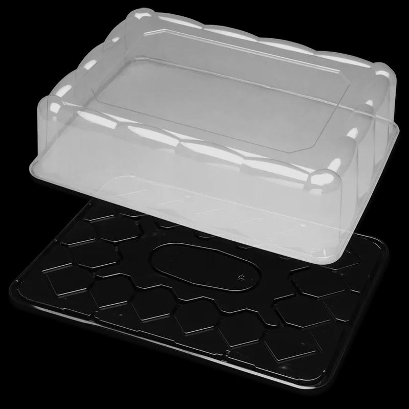 DisplayCake® 1/2 Sheet Cake Container & Lid Combo With Dome Lid 21.15X15.23X5 IN PET Black Clear 25/Case