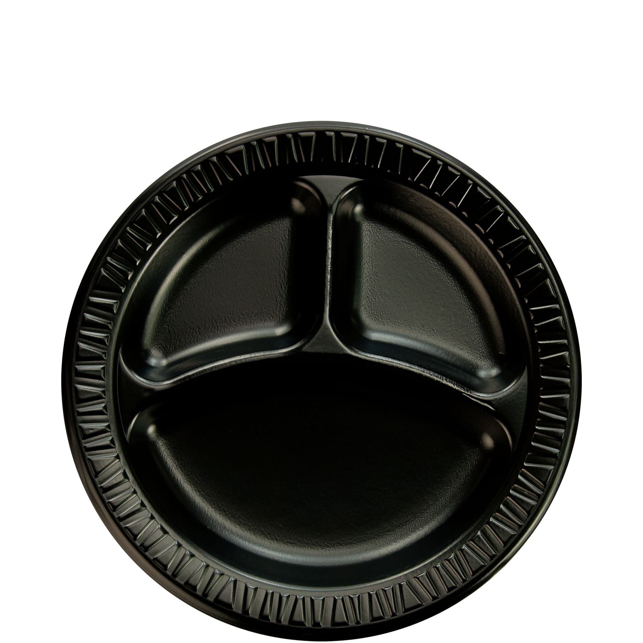 Dart® Quiet Classic® Plate 9 IN 3 Compartment XPS Black Laminated 125 Count/Pack 4 Packs/Case 500 Count/Case