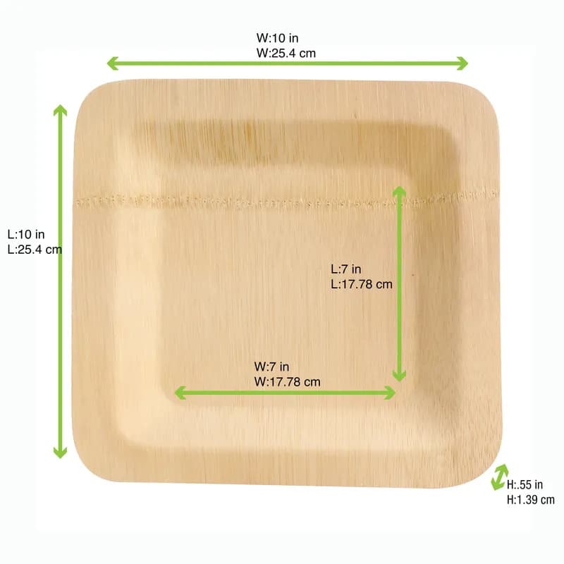 Plate 10X10 IN Bamboo Natural Square 25 Count/Pack 2 Packs/Case 50 Count/Case
