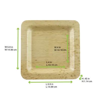 Plate 5.92X5.92 IN Bamboo Leaf Natural Square 10 Count/Pack 10 Packs/Case 100 Count/Case