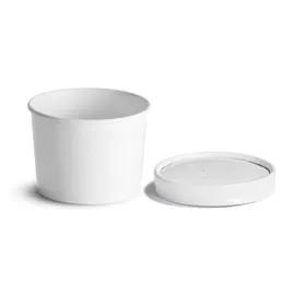 Soup Food Container Base & Lid Combo With Flat Lid 12 OZ Paperboard White Round 250/Case
