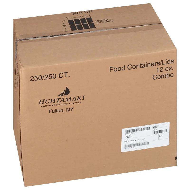 Soup Food Container Base & Lid Combo With Flat Lid 12 OZ Paperboard White Round 250/Case