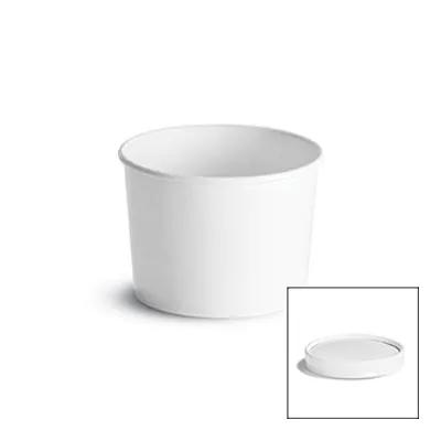 Soup Food Container Base & Lid Combo With Flat Lid 12 OZ Paperboard White Round 250/Case