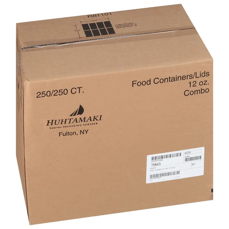 Soup Food Container Base & Lid Combo With Flat Lid 12 OZ Paperboard White Round 250/Case