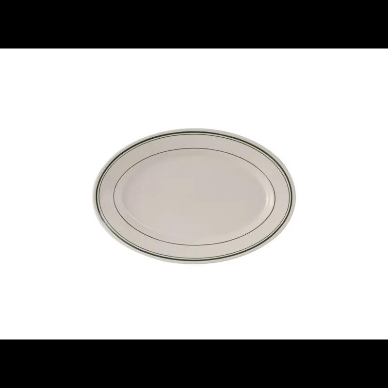 Green Bay Platter 7X4.625 IN China Eggshell Oval Wide Rim Rolled Edge Banded Fully Vitrified 36/Case