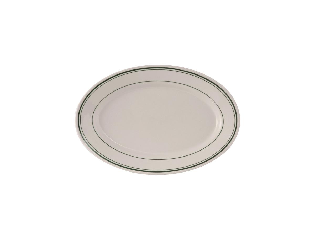 Green Bay Platter 7X4.625 IN China Eggshell Oval Wide Rim Rolled Edge Banded Fully Vitrified 36/Case