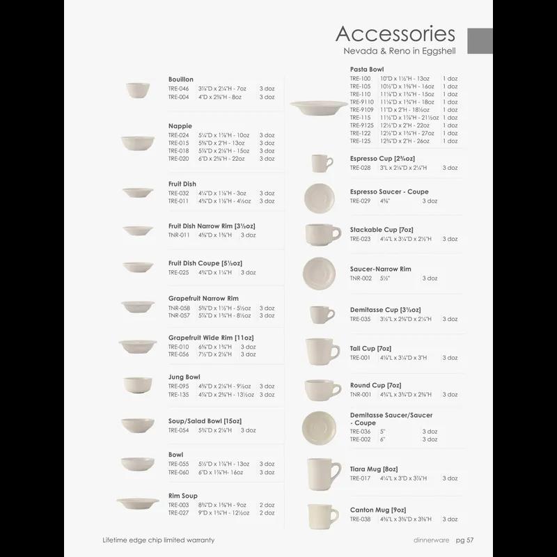 Reno Plate 9 IN China Eggshell Round Wide Rim Rolled Edge Fully Vitrified 24/Case