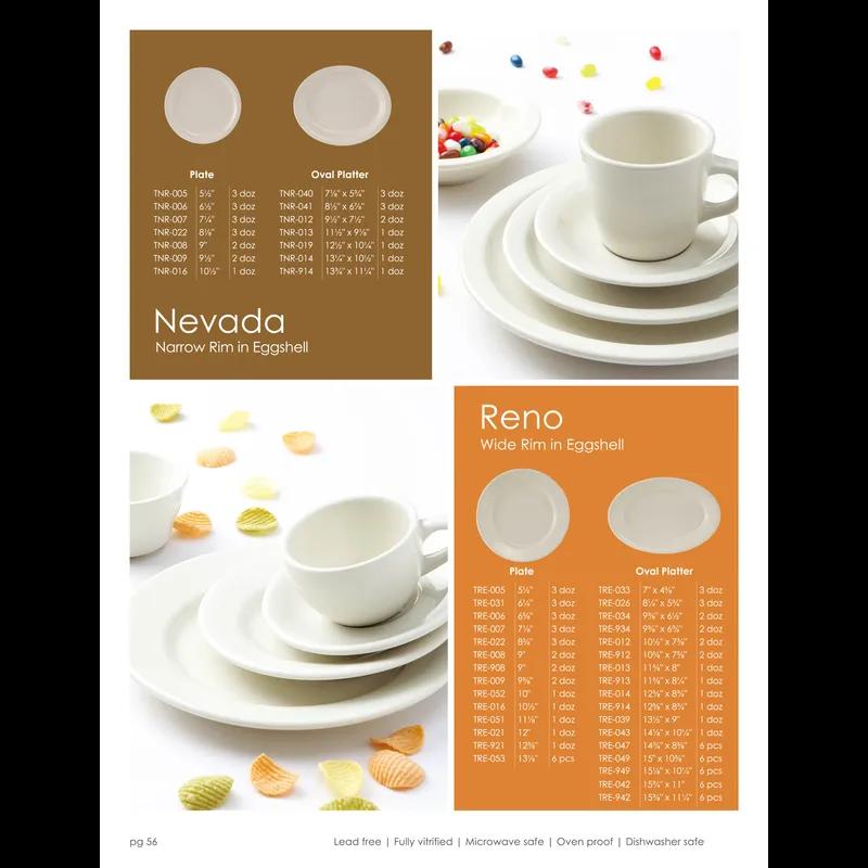 Reno Plate 9 IN China Eggshell Round Wide Rim Rolled Edge Fully Vitrified 24/Case