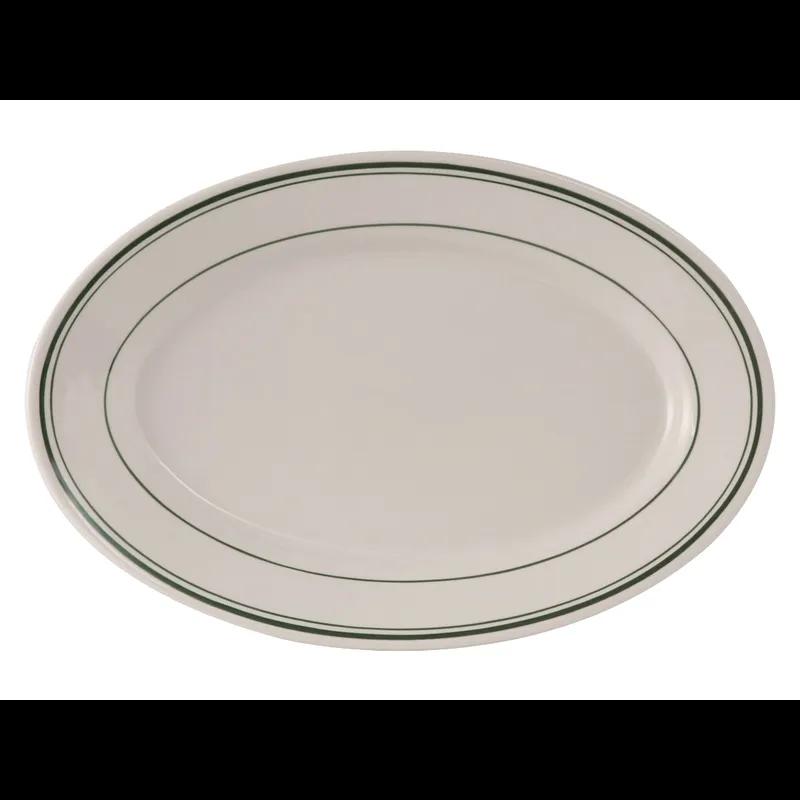 Green Bay Platter 15.75X11 IN China Eggshell Oval Wide Rim Rolled Edge Banded Fully Vitrified 6/Case
