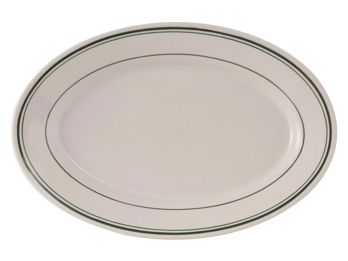 Green Bay Platter 15.75X11 IN China Eggshell Oval Wide Rim Rolled Edge Banded Fully Vitrified 6/Case
