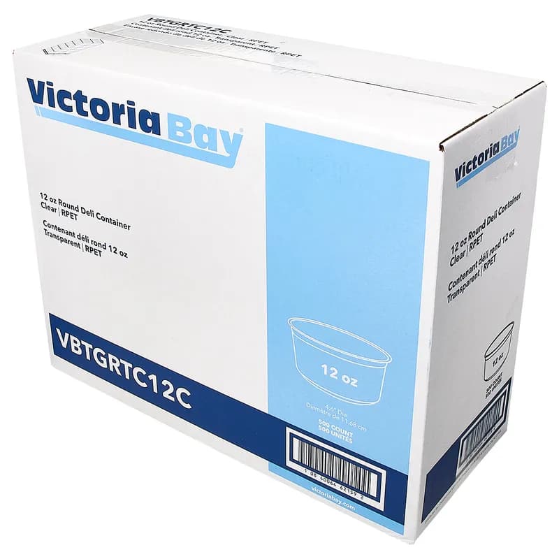 Victoria Bay Deli Container Base 12 OZ RPET Clear Round 50 Count/Pack 10 Packs/Case 500 Count/Case