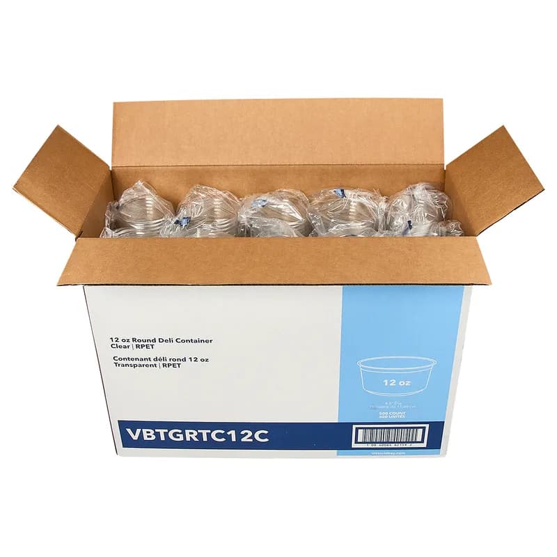 Victoria Bay Deli Container Base 12 OZ RPET Clear Round 50 Count/Pack 10 Packs/Case 500 Count/Case