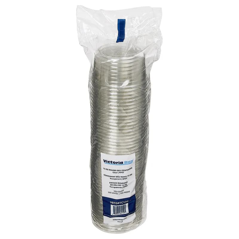 Victoria Bay Deli Container Base 12 OZ RPET Clear Round 50 Count/Pack 10 Packs/Case 500 Count/Case