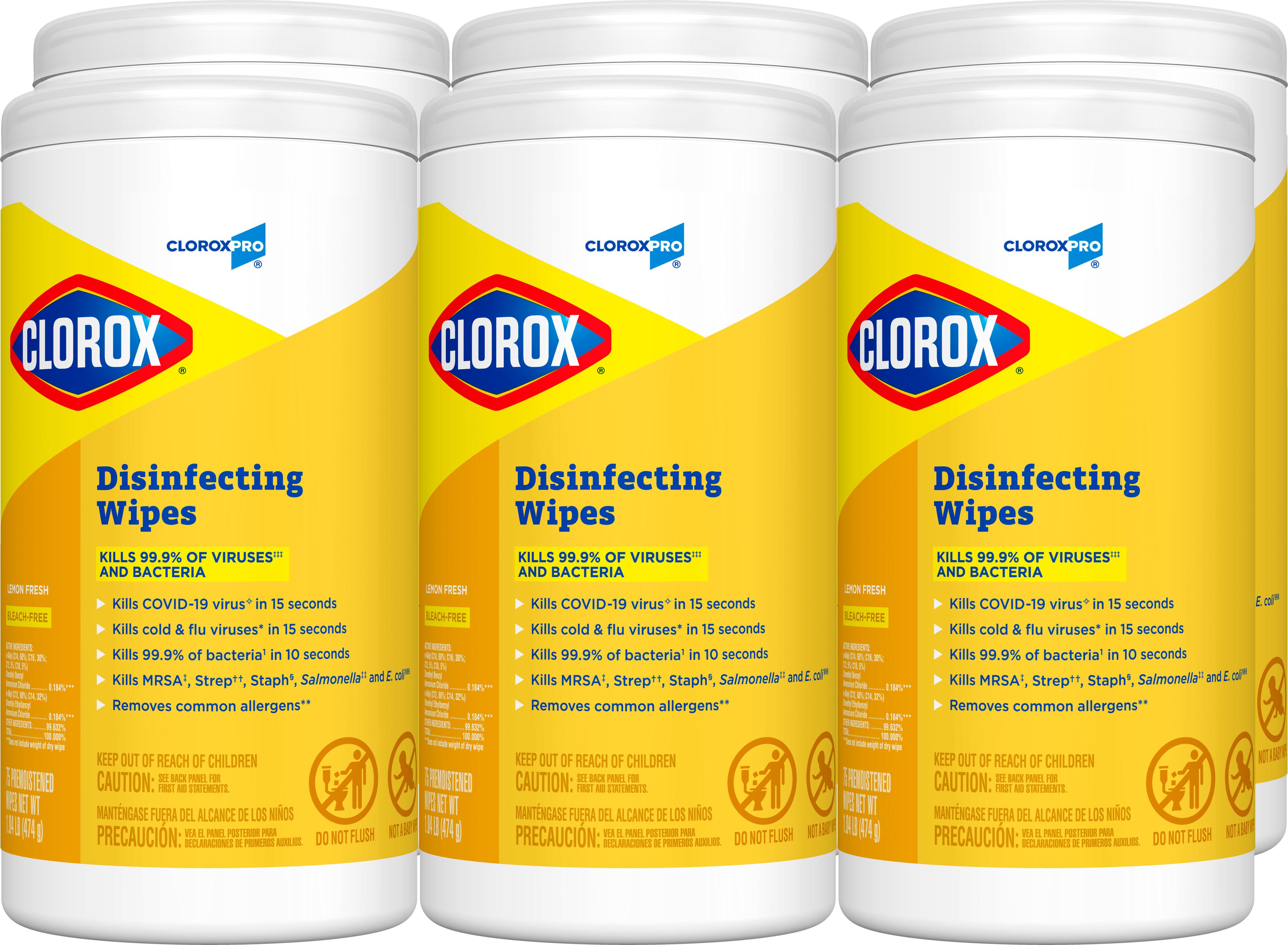 Clorox® Lemon Fresh One-Step Disinfectant Multi Surface Wipe Bleach-Free Antibacterial 75 Count/Pack 6 Packs/Case