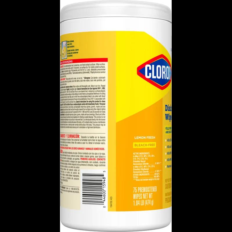 Clorox® Lemon Fresh One-Step Disinfectant Multi Surface Wipe Bleach-Free Antibacterial 75 Count/Pack 6 Packs/Case
