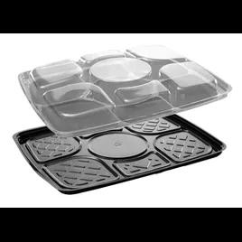 Dip Food Tray Base & Lid Combo 96 FLOZ 6 Compartment PET Black Clear 60/Case