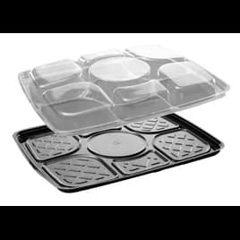 Dip Food Tray Base & Lid Combo 96 FLOZ 6 Compartment PET Black Clear 60/Case