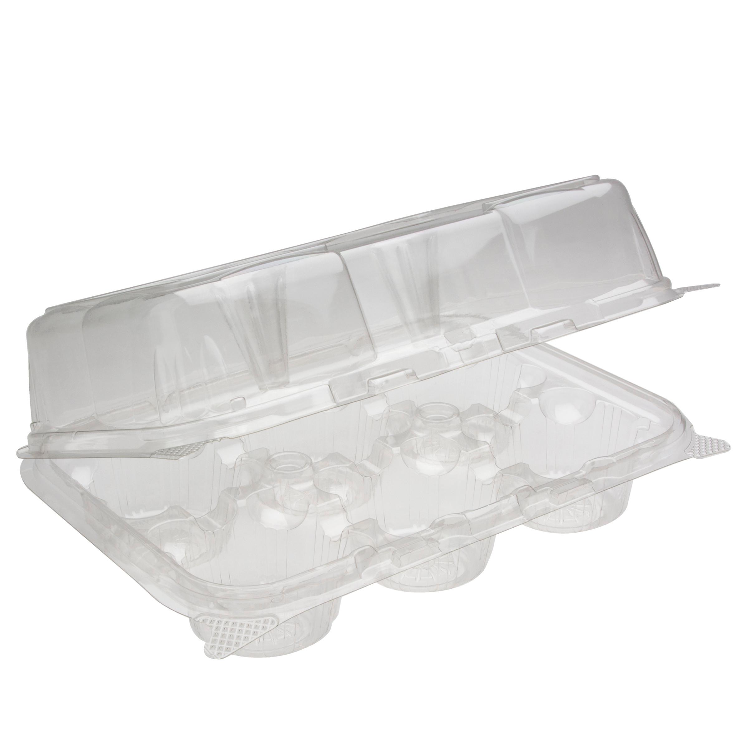 Cupcake Hinged Container With Dome Lid 9.84X6.95X3.43 IN 6 Compartment PET Clear Rectangle 120/Case