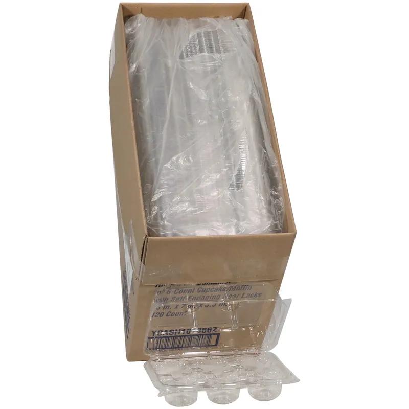 Cupcake Hinged Container With Dome Lid 9.84X6.95X3.43 IN 6 Compartment PET Clear Rectangle 120/Case