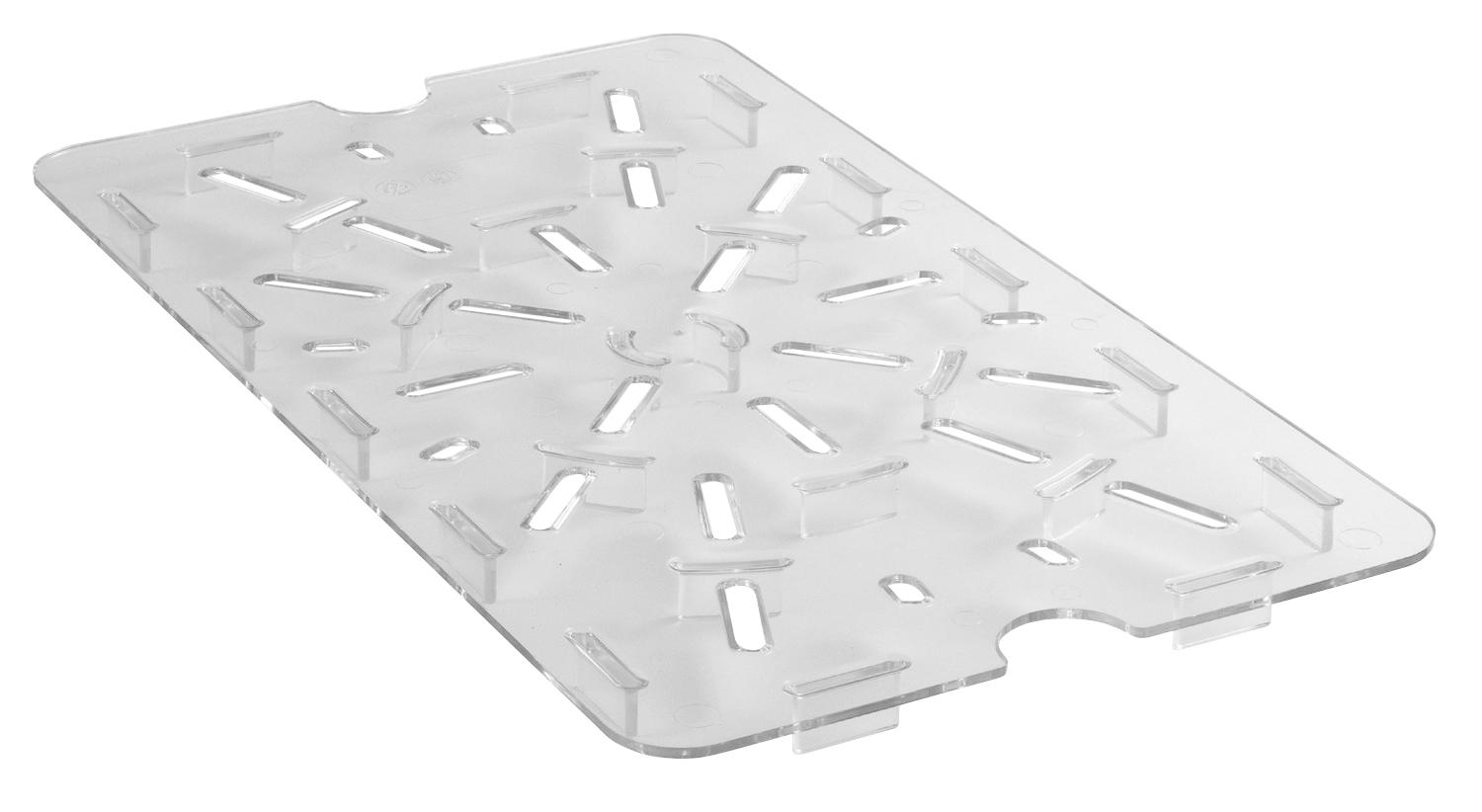 Camwear® Drain Drip Tray 1/2 Size 10.5X8X0.625 IN Clear Rectangle PC Dishwasher Safe Perforated Freezer Safe 1/Each