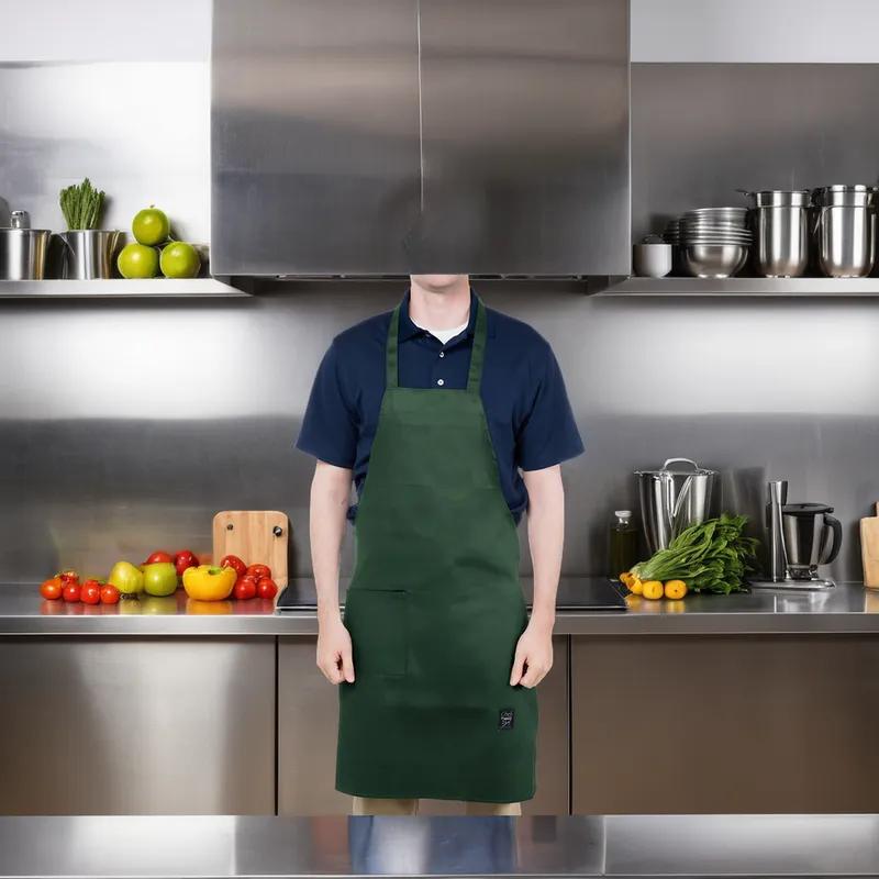 Bib Apron 8X8 IN Hunter Green Poly Cotton Single Pocket Mid 1/Each