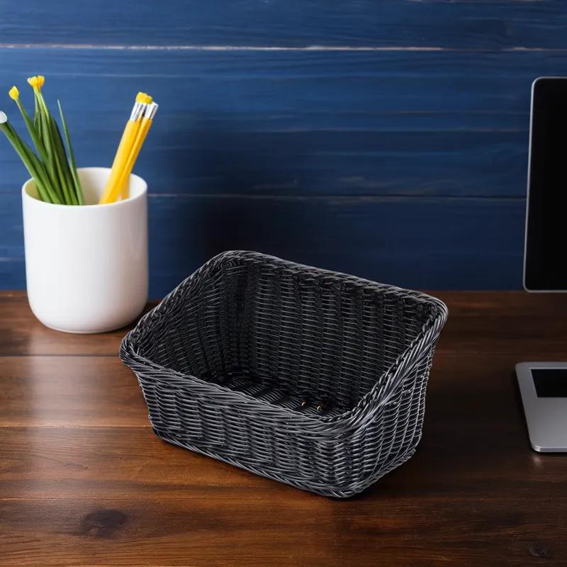 Basket 13X9.25X4 IN Polyweave Black Rectangle 1/Each