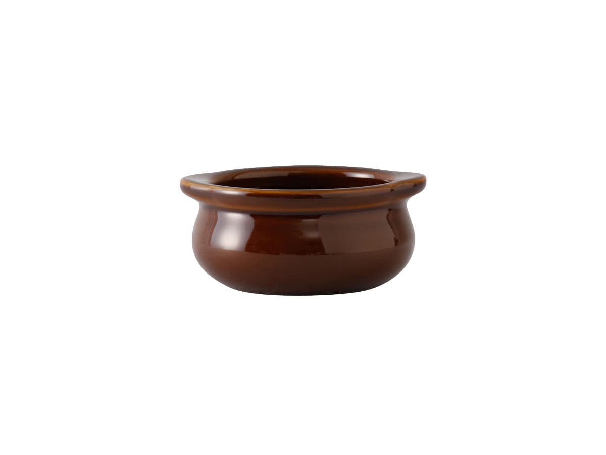 Onion Soup Crock 10 OZ China Caramel Round Fully Vitrified Oven Safe Dishwasher Safe Microwave Oven Safe 12/Case