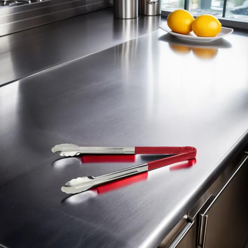 Tongs 15.625X1.625 IN Stainless Steel Red Heavy Duty Utility 1/Each