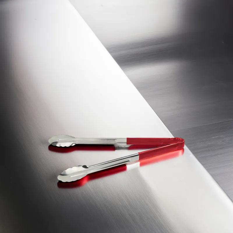 Tongs 15.625X1.625 IN Stainless Steel Red Heavy Duty Utility 1/Each