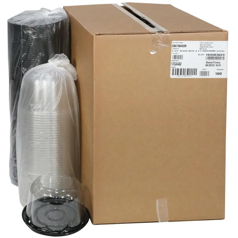RoseDome Cake Container & Lid Combo With Dome Lid 6.75X4.5 IN PET Black Clear Round 160/Case