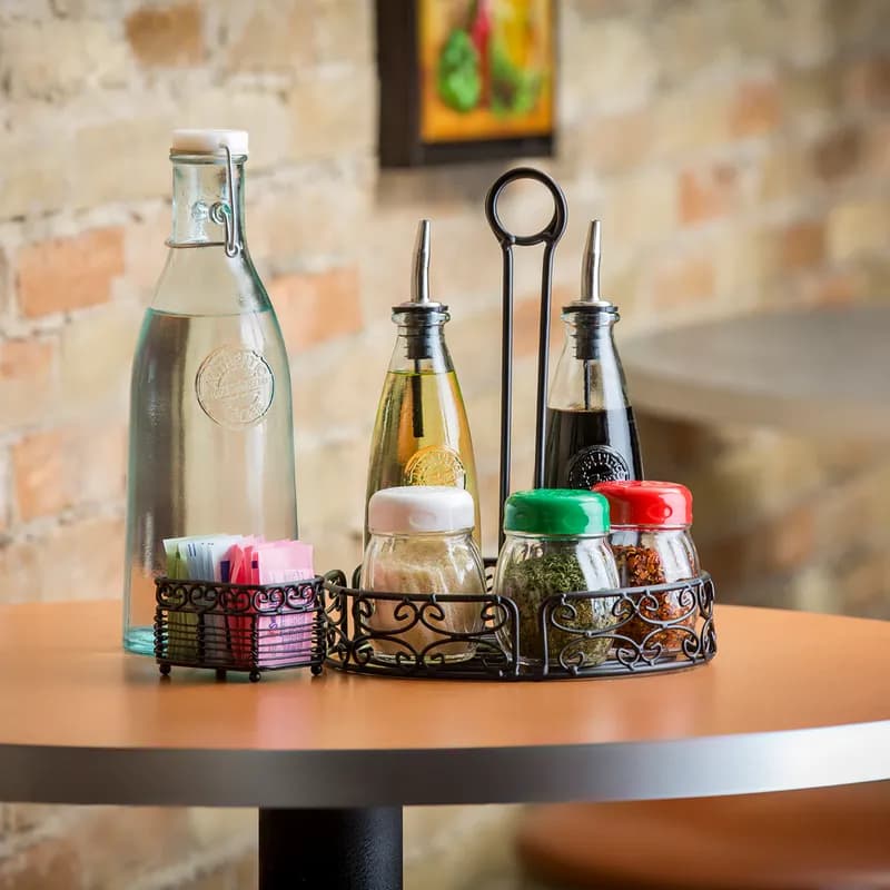 Mediterranean Collection™ Condiment Holder Rack 7.375X7.375X10 IN Powder Coated Steel Black Round Hand Wash 1/Each