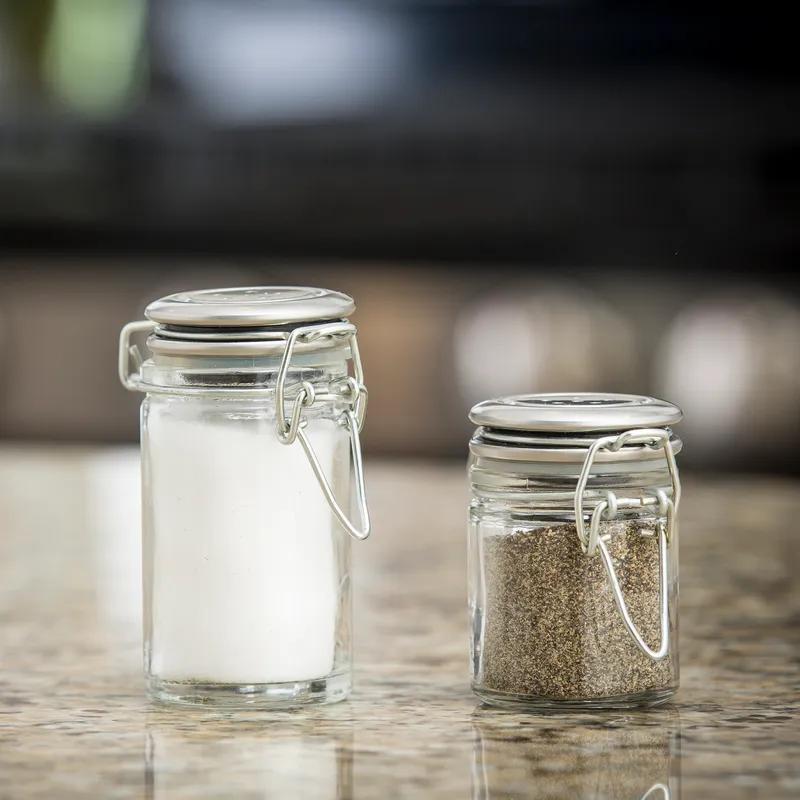 Salt & Pepper Shaker 1.5 OZ Glass Clear Sealable Clip-On Dishwasher Safe 1/Each