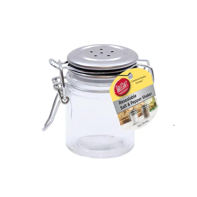 Salt & Pepper Shaker 1.5 OZ Glass Clear Sealable Clip-On Dishwasher Safe 1/Each