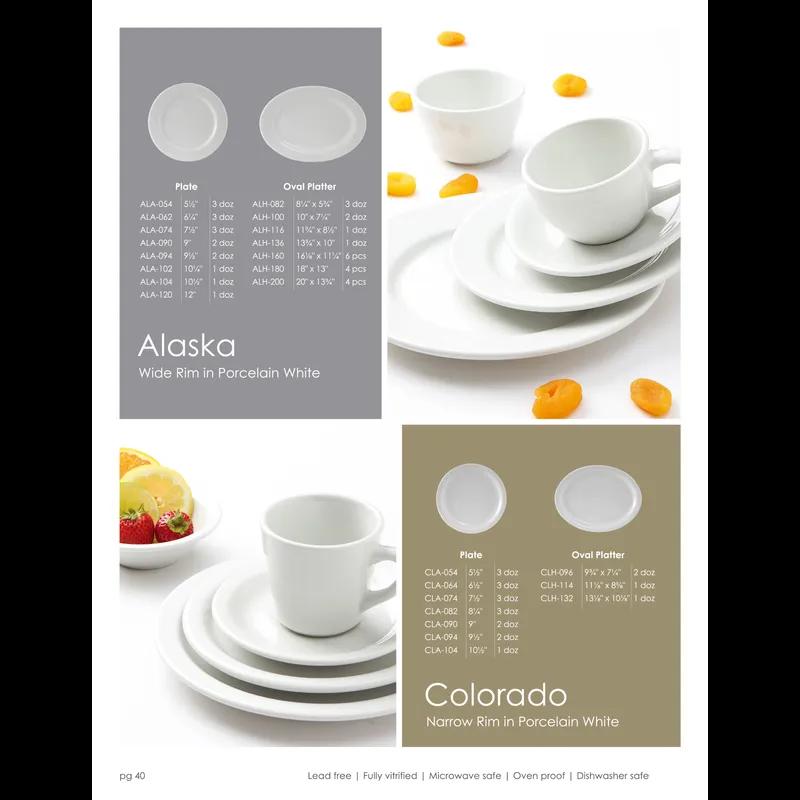 Alaska Plate 10.5 IN China Porcelain White Round Wide Rim Rolled Edge Fully Vitrified 12/Case
