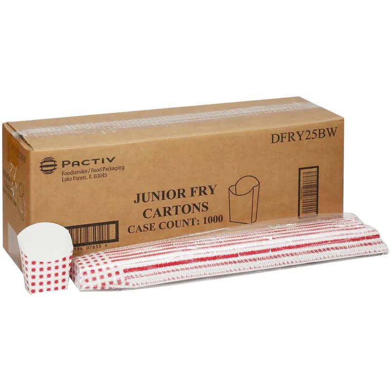 French Fry Take-Out Container Small (SM) 2.5 OZ 3.28X1.65X3.90 IN Paperboard White Red Basket Weave 1000/Case