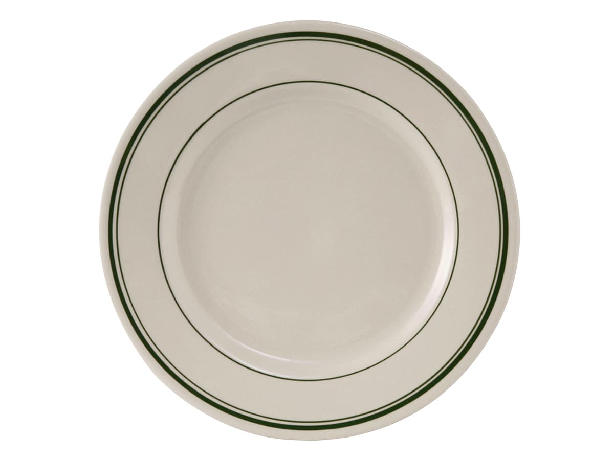 Green Bay Plate 10.5 IN China Eggshell Green Round Rolled Edge Banded Fully Vitrified 12/Case