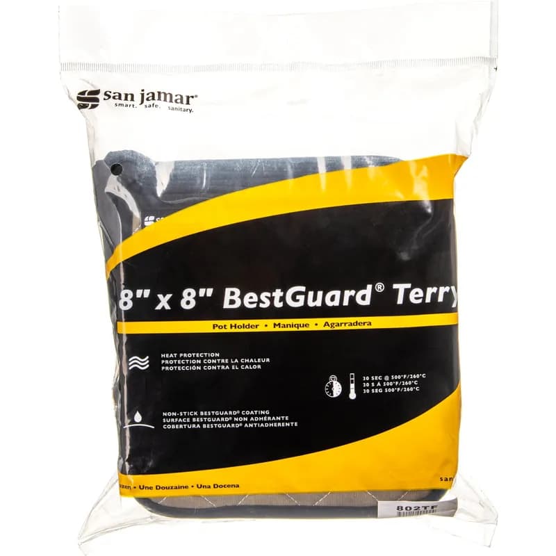 San Jamar Pot Holder 3X11X14 IN BestGuard® (Poly/Cotton Blend) Terry Cloth Tan Quilted 12/Pack