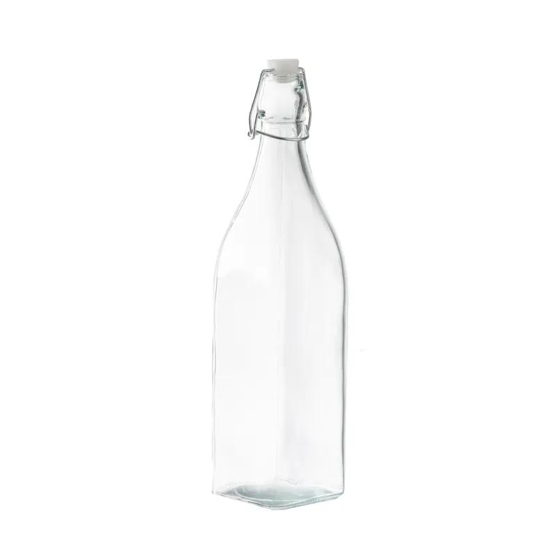 Bottle & Lid Combo 34 OZ 12.5X3.25X3.25 IN Glass Clear Square Swing Top Dishwasher Safe 1/Each