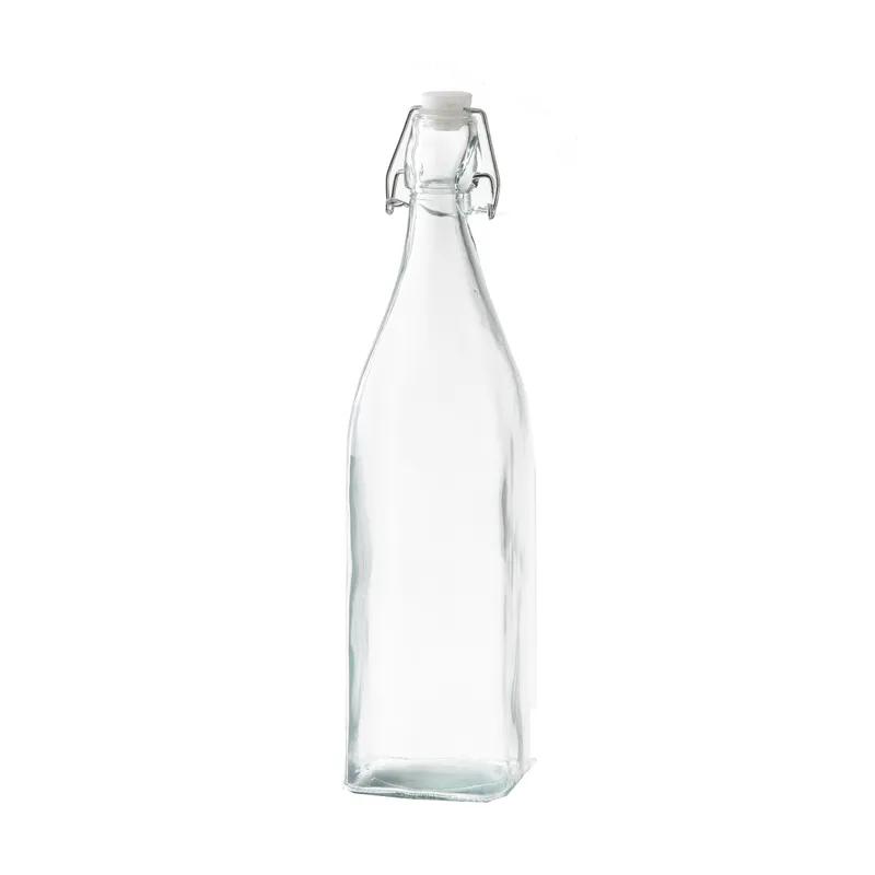 Bottle & Lid Combo 34 OZ 12.5X3.25X3.25 IN Glass Clear Square Swing Top Dishwasher Safe 1/Each
