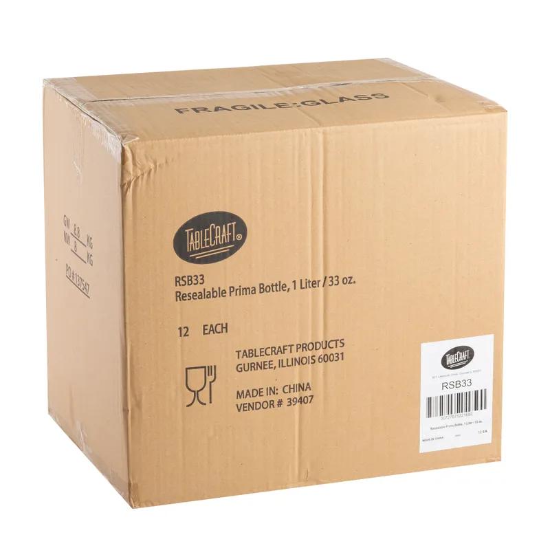 Bottle & Lid Combo 34 OZ 12.5X3.25X3.25 IN Glass Clear Square Swing Top Dishwasher Safe 1/Each