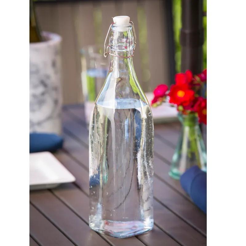 Bottle & Lid Combo 34 OZ 12.5X3.25X3.25 IN Glass Clear Square Swing Top Dishwasher Safe 1/Each