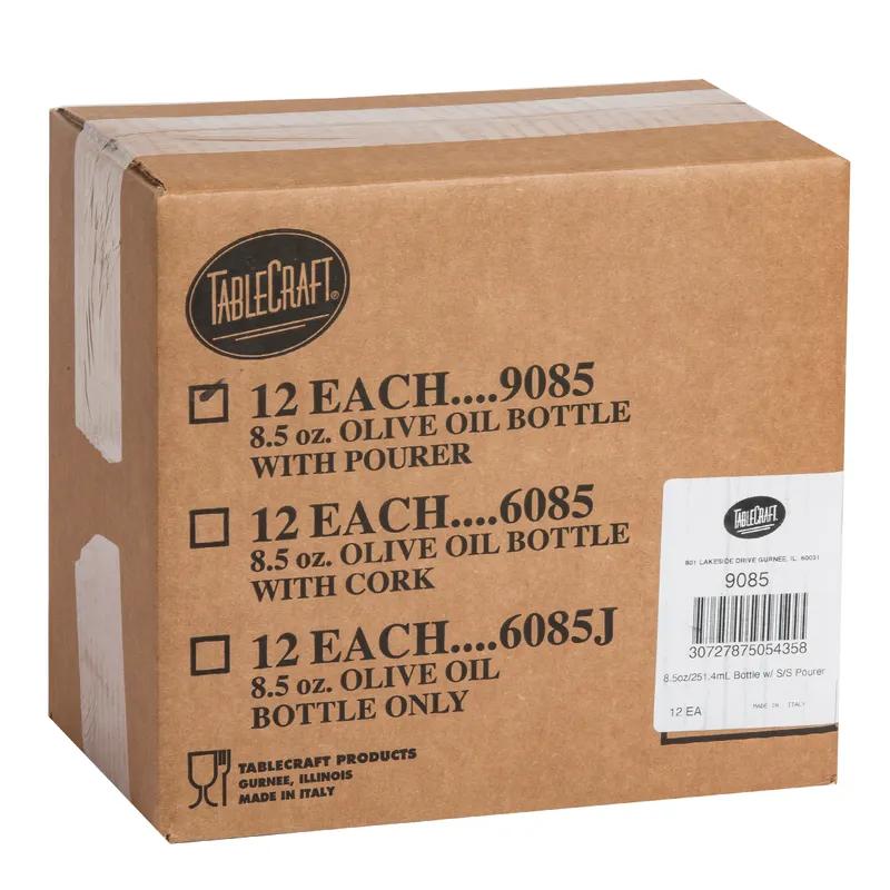 Oil & Vinegar Bottle & Lid Combo 8.5 OZ Glass Translucent Green Pour Spout 1/Each