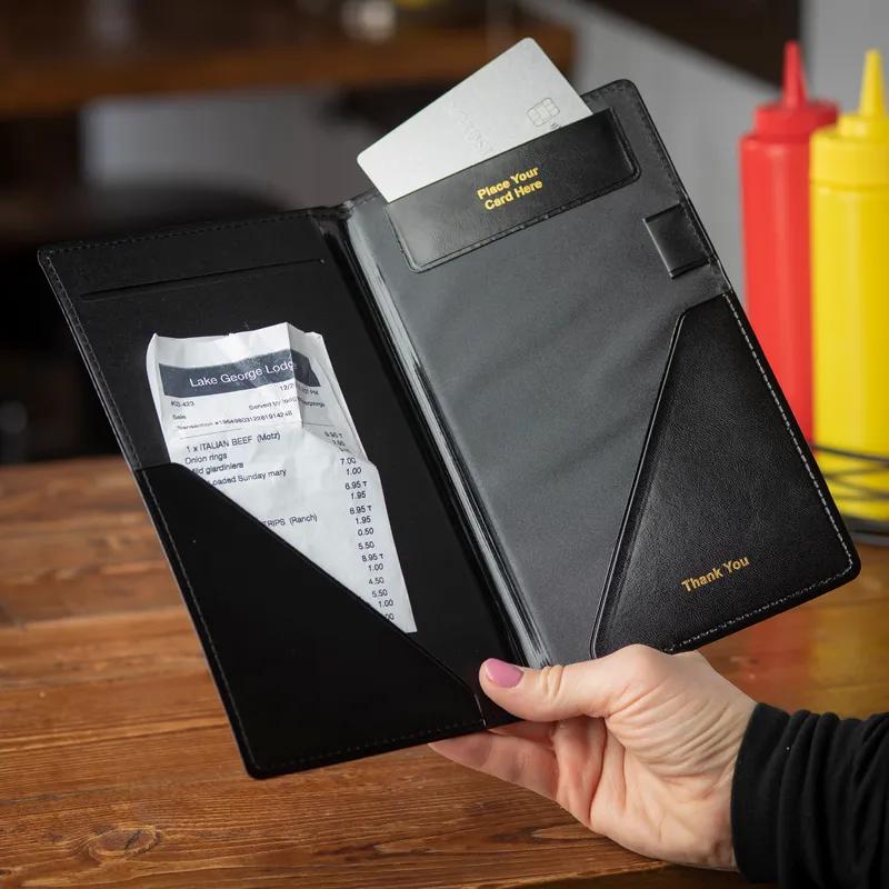 Check Holder 5.25X0.325X9 IN Vinyl Black Bi-Fold With Card Holder Thank You 1/Each