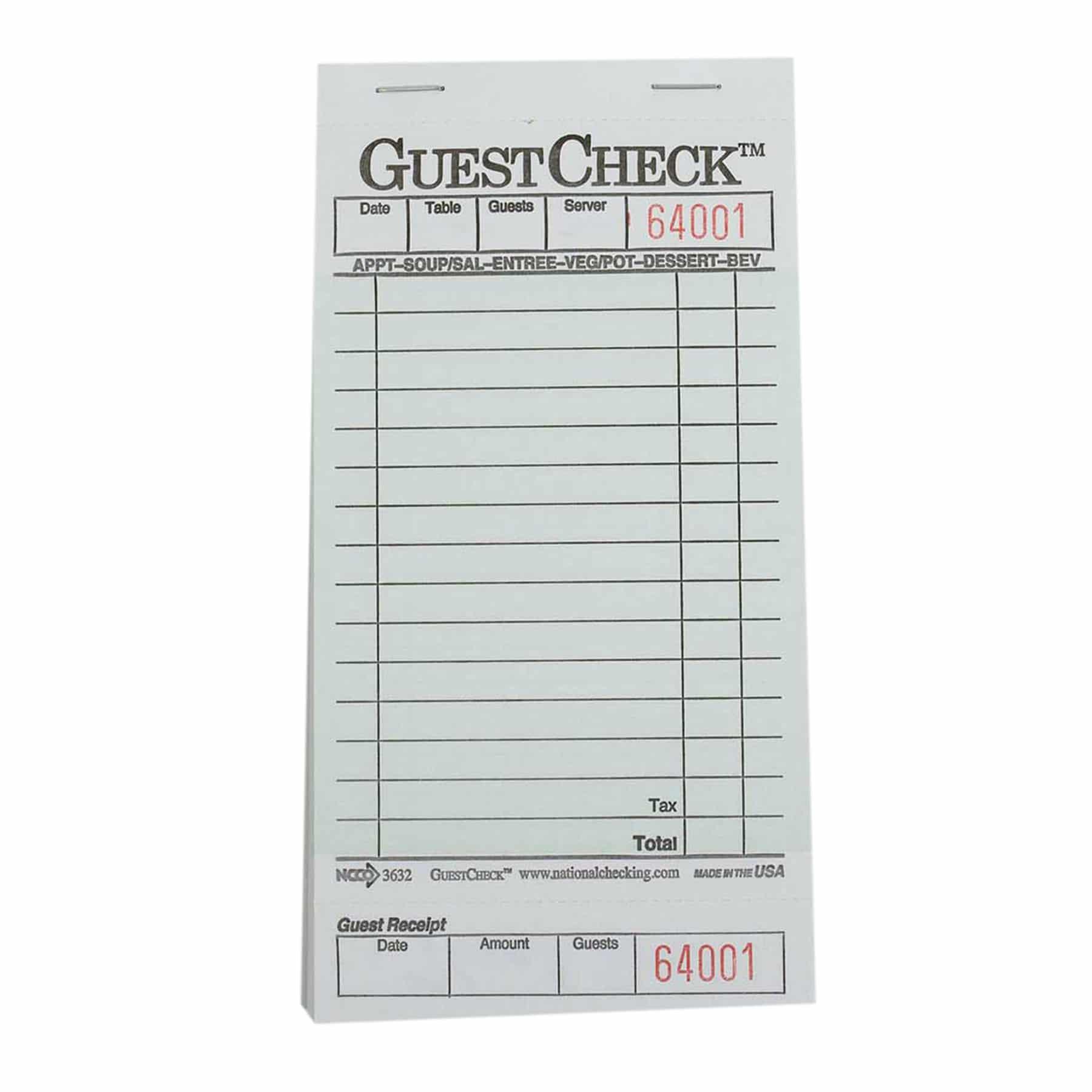 Guest Check Board Medium (MED) Paper Cardboard Green 1-Part 2500/Case