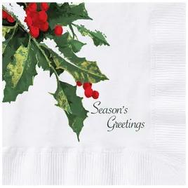 Beverage Napkins Holly Greetings Paper 2PLY 1/4 Fold 1000/Case